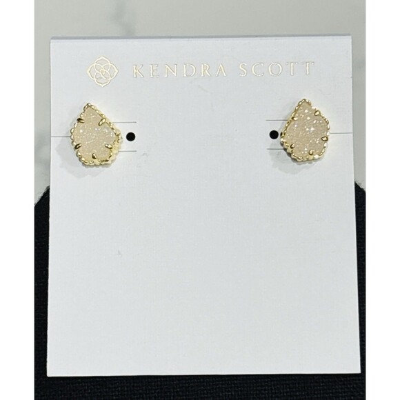 Kendra Scott Tessa Stud Earrings Gold Plated Iridescent Drusy NEW - Picture 2 of 9